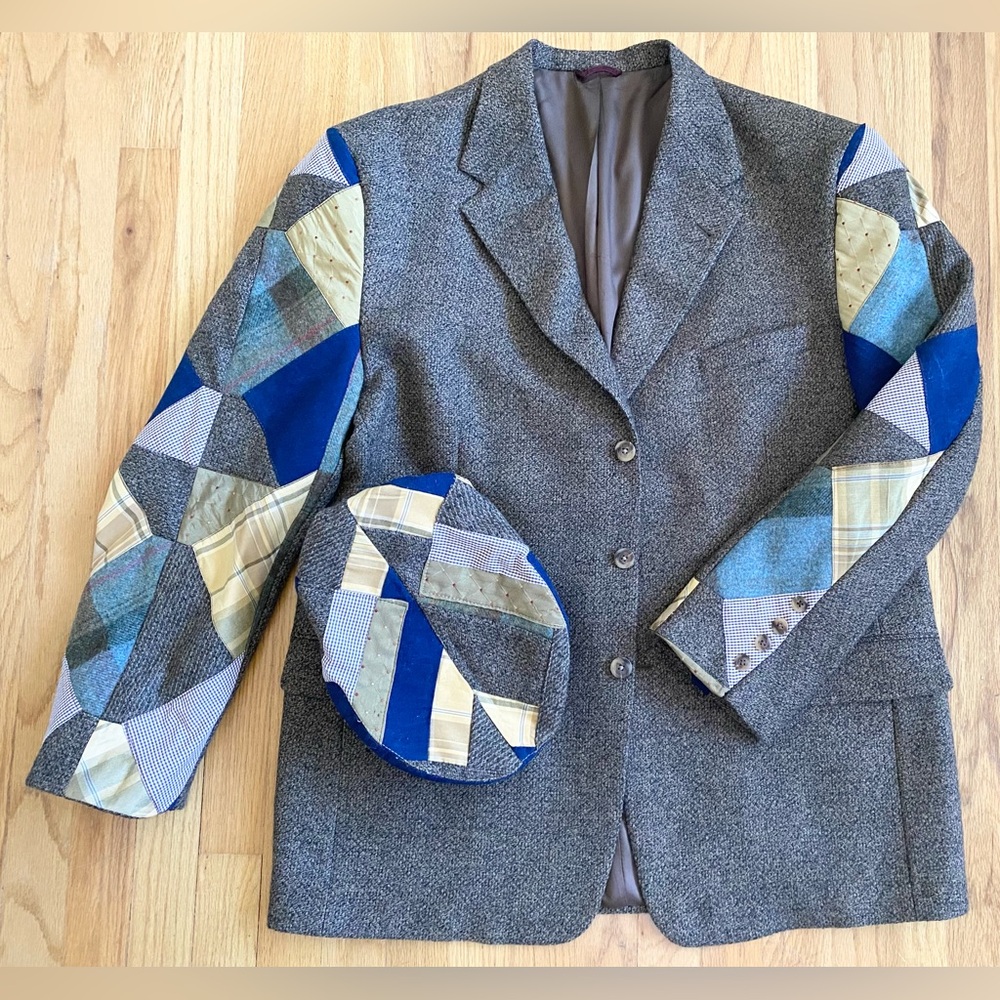 Vintage 80s Men's PATCHWORK Blazer Set *46R* Hart Schaffner Marx Wool Jacket